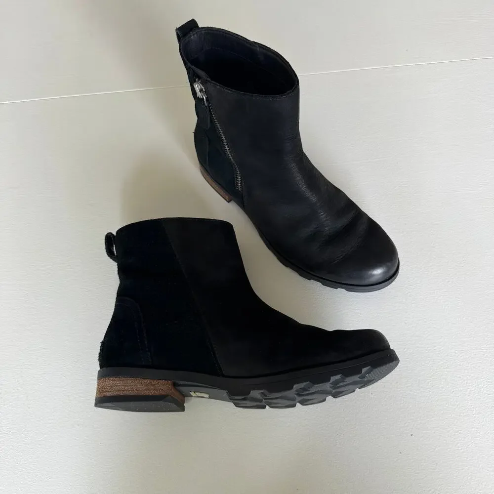 Sorel Black Suede Ankle Booties with Lug Sole Waterproof